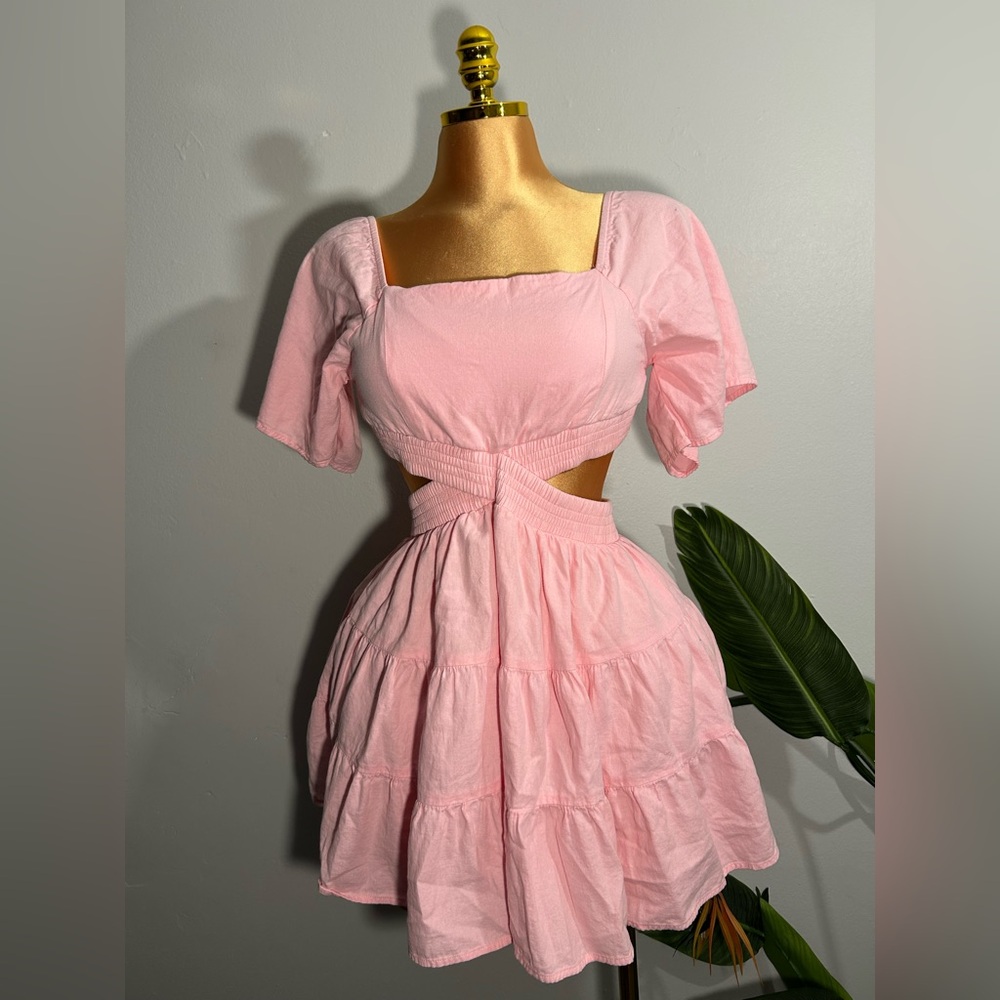 Velvet Light Pink Cutout Tiered Mini Dress